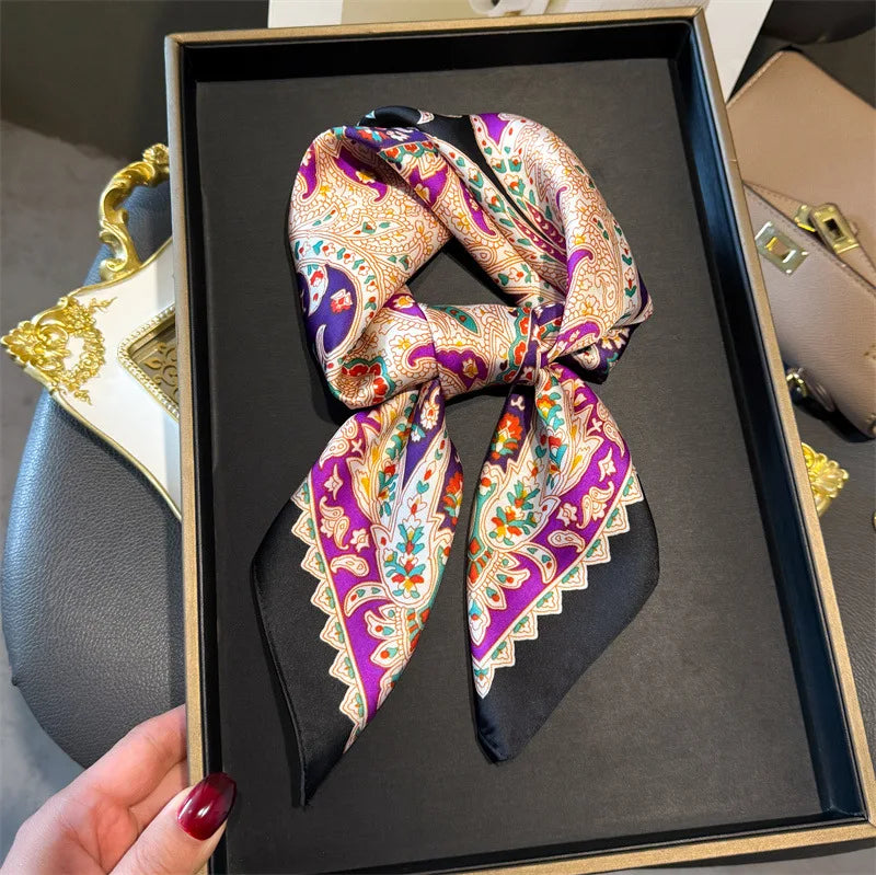 Luxury Chain Print Small Square Scarf Simulated Silk Thin Neck Scarf Fashion Sunscreen Headscarf For Women 70x70cm