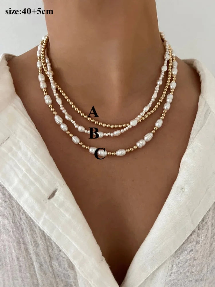 Natural Pearl Choker Necklace 18k Gold Plated Bead Jewelry for Women Elegant Bridal Minimalist Layered Summer Beach Jewelry Gift