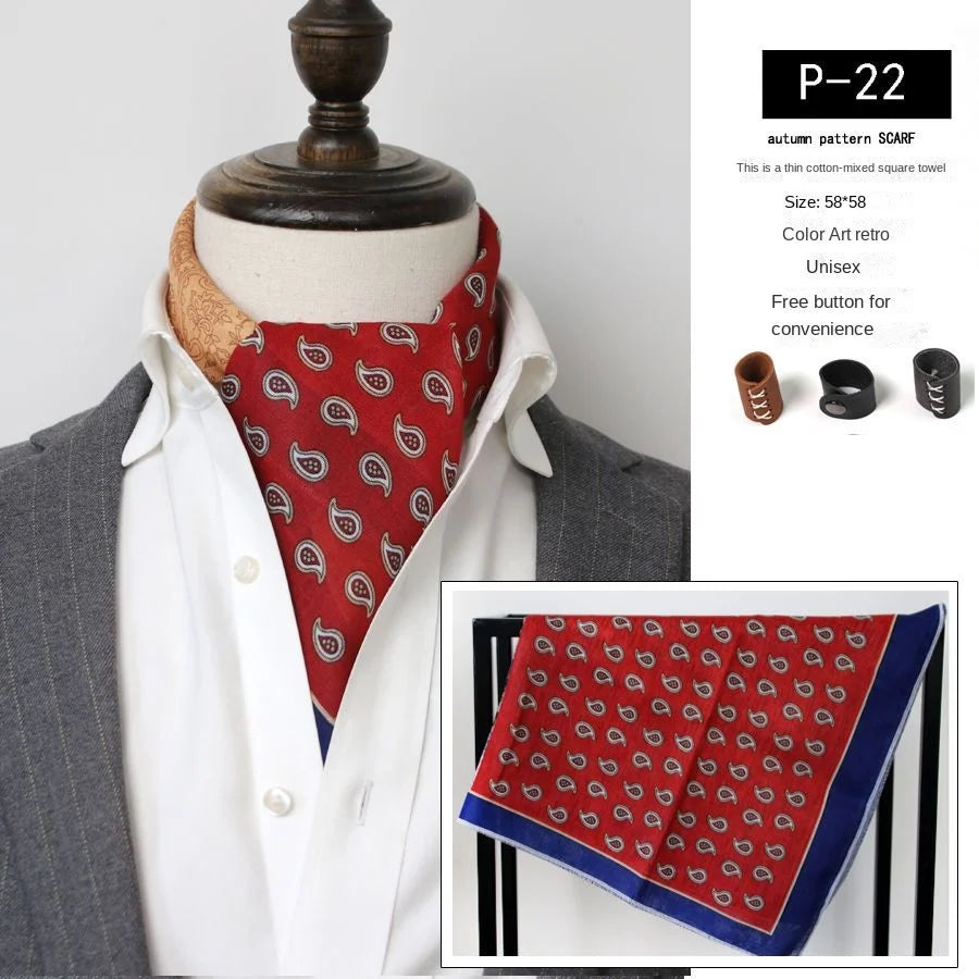 Japanese-Style  American Casual Artistic Style Versatile Men's Scarf Leather Ring Small Scarf Hip Hop Style Wrist Towel 60