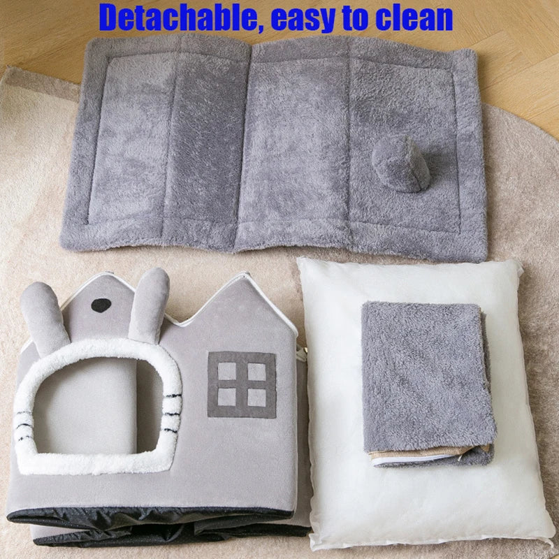 Foldable Cat House Winter Warm Chihuahua Cave Bed Cat Basket for Small Dogs Warm Soft Cat Bed Mat Kennel Puppy House Deep Sleep