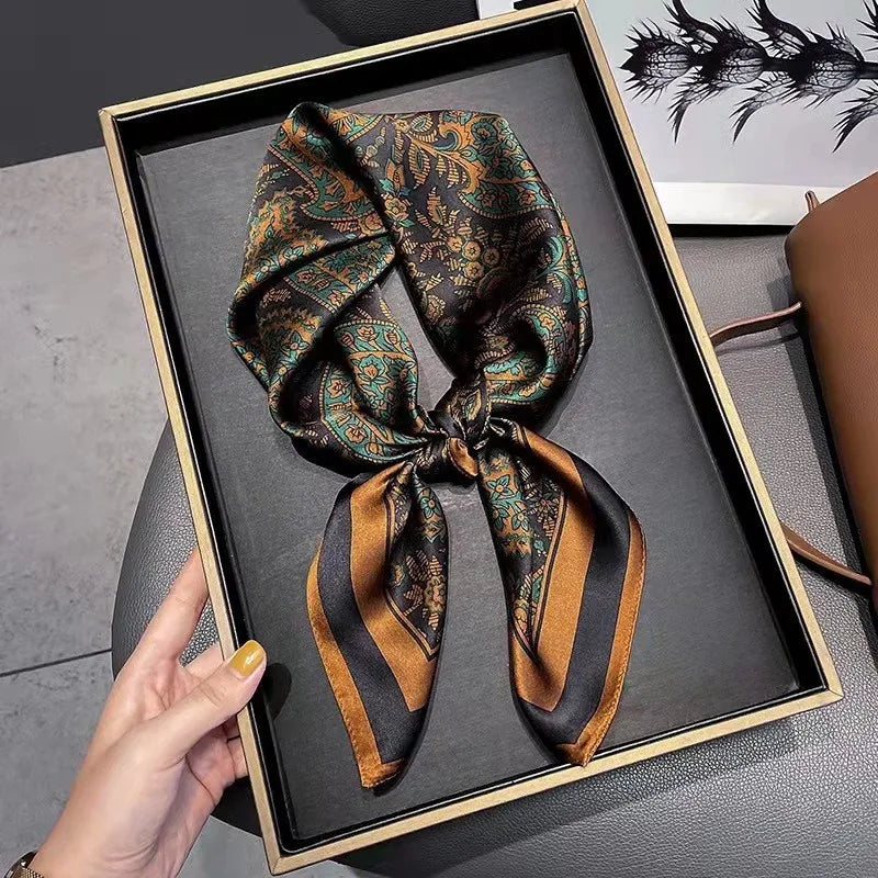 Luxury Chain Print Small Square Scarf Simulated Silk Thin Neck Scarf Fashion Sunscreen Headscarf For Women 70x70cm