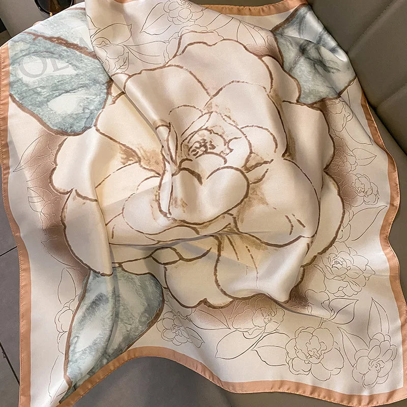 Luxury Design Print Silk Square Scarf Women Soft Satin Horse Hairband Neckerchief Office Hijab Headband Foulard Bag Ribbons Gift