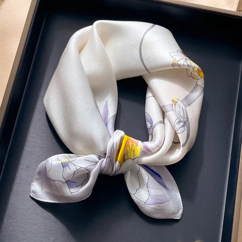 100% silk mulberry  scarf small square women's versatile new foreign style fashion  high-end autumn 53CM