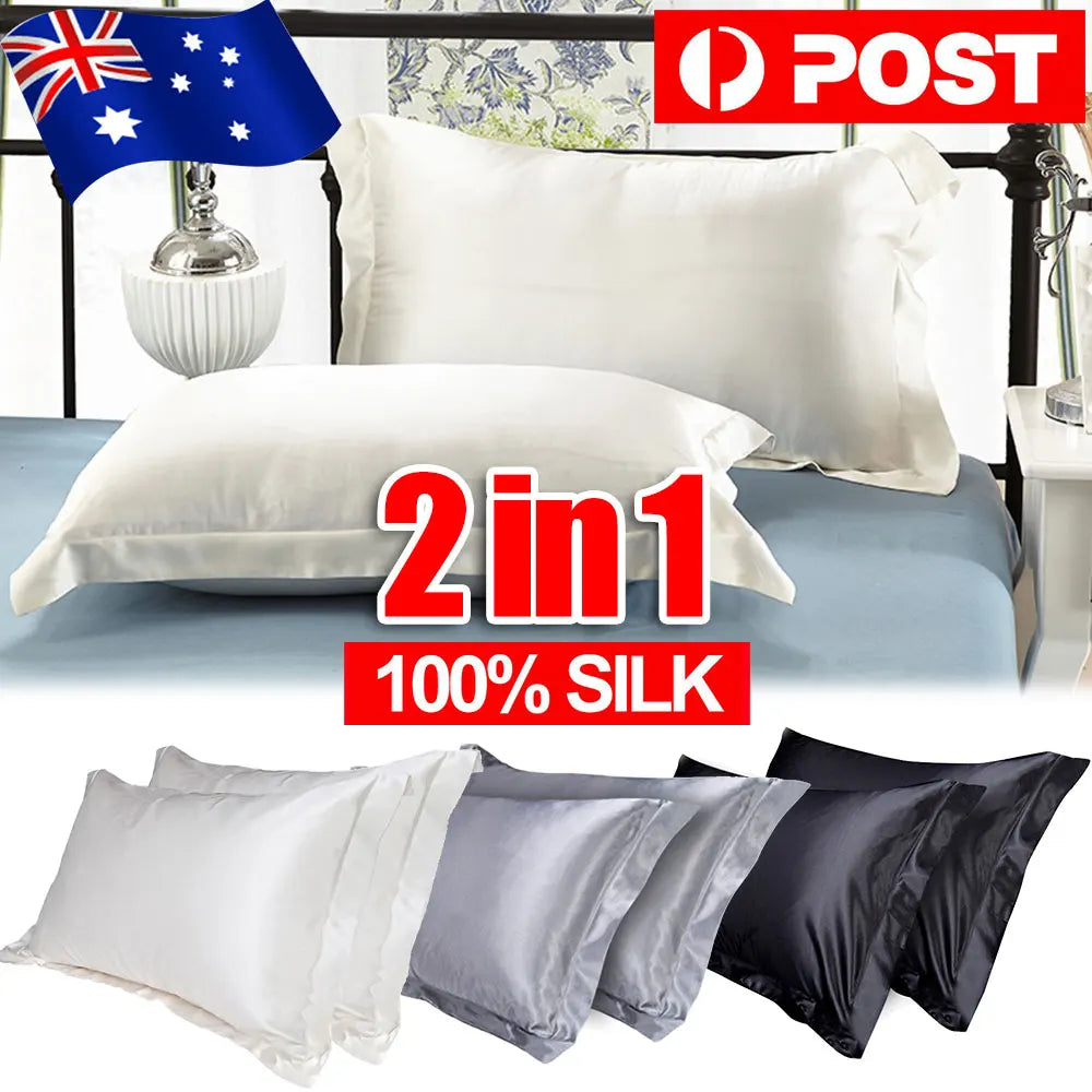 2PCS 100% Mulberry Silk Pillowcase Real Silk Pillowcase Pure Natural Silk Pillowcase Standard Queen King Size Pillow Case
