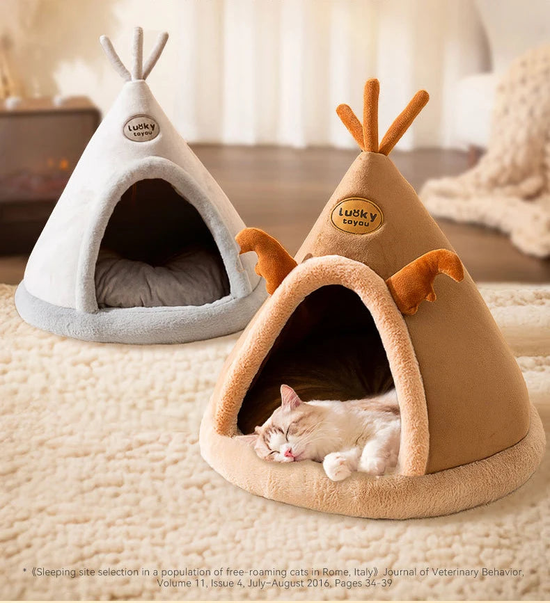 Pet Cat Cave House Foldable Tent Soft Dog Bed Mongolian Yurts Cute Kennel Nest Small Animals Puppy Chihuahua House With Mat