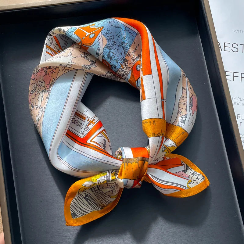100% silk mulberry  scarf small square women's versatile new foreign style fashion  high-end autumn 53CM
