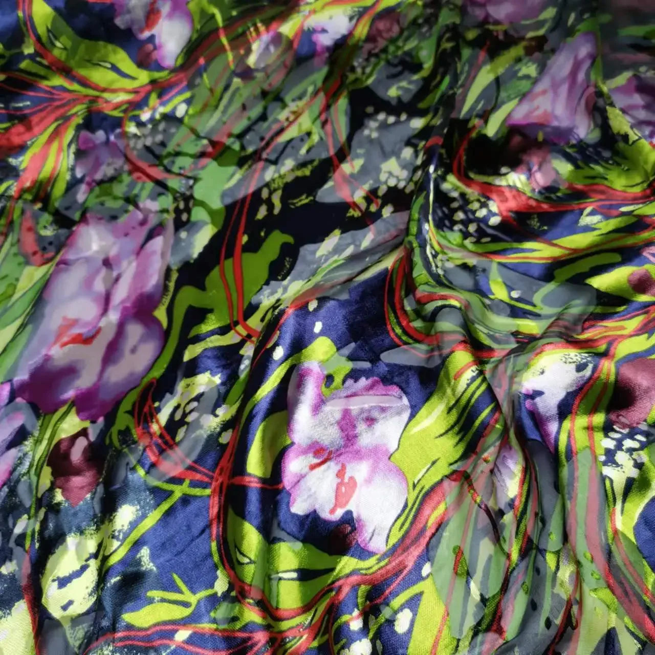 Floral Mulberry Silk Fabric Soft Silk Silver Metallic Jacquard DIY Cloth Dress Scarf Material