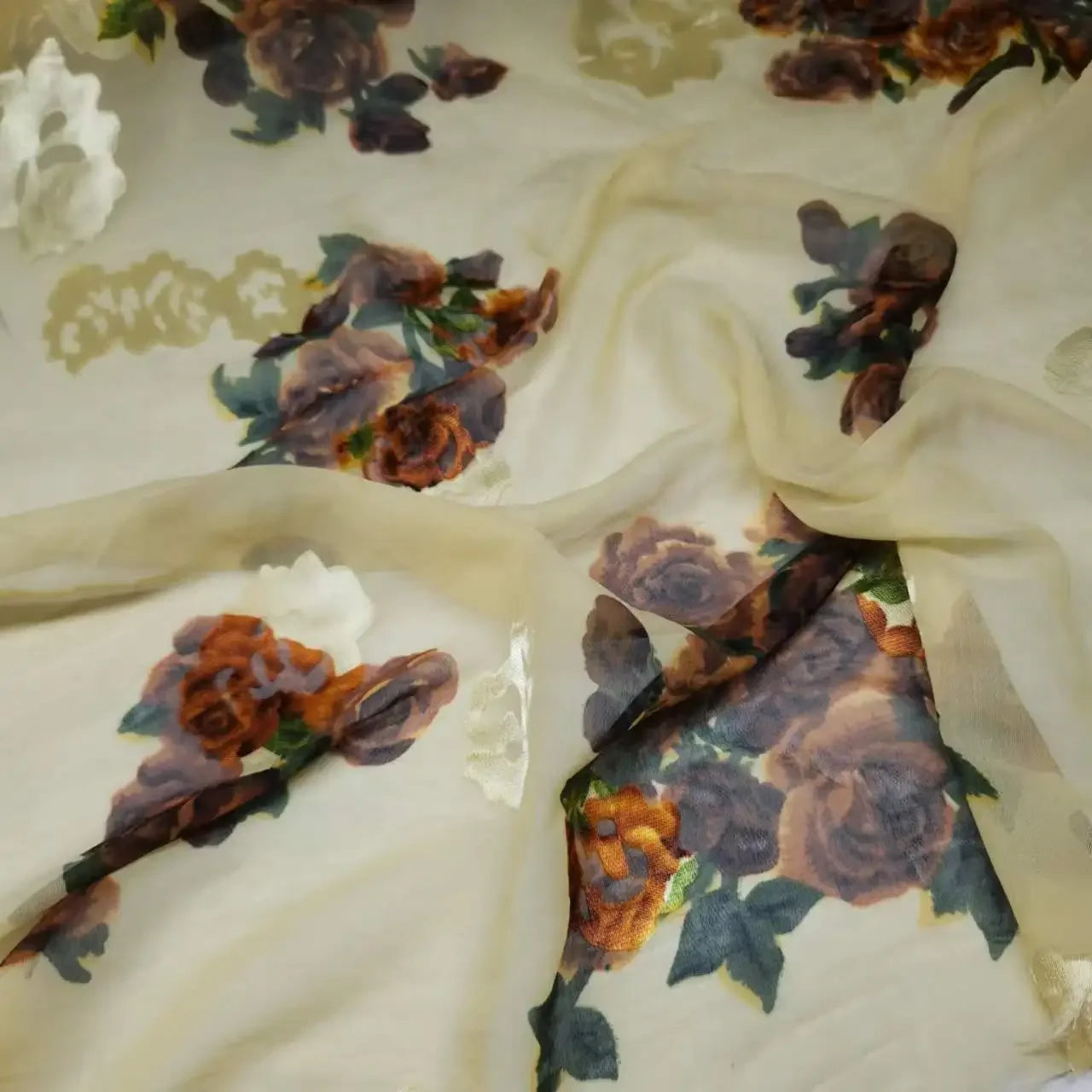 Floral Mulberry Silk Fabric Soft Silk Silver Metallic Jacquard DIY Cloth Dress Scarf Material