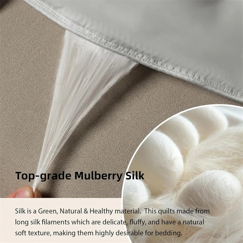 Silk Quilt, 100% Muberry Silk Fill Summer Quilt/Duvet/Blanket/Comforter, Lightweight Breathable Pure Silk Quilt for All Season