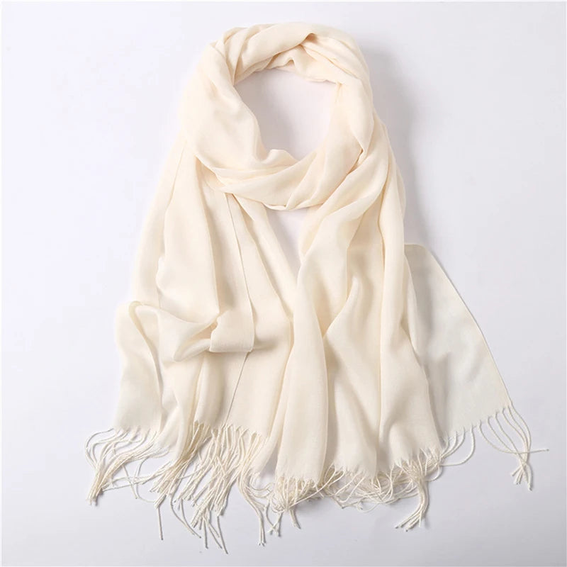 Fashion Solid Color 2024 Women Scarf Winter Hijabs Tassels Long Lady Shawls Cashmere Like Pashmina Bandana Scarves Wraps Echarpe