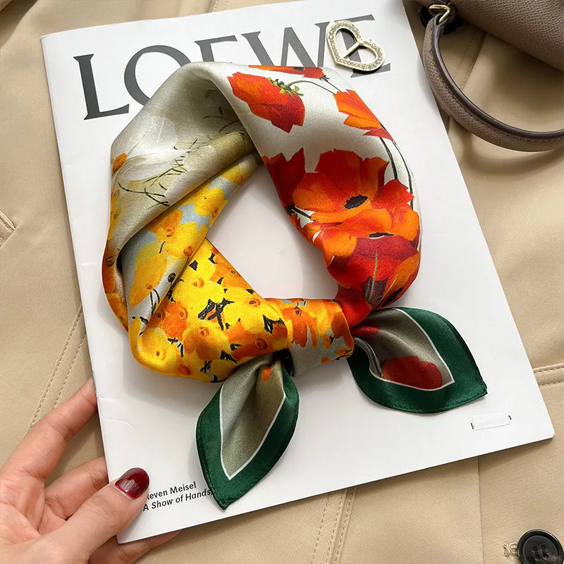 100% silk mulberry  scarf small square women's versatile new foreign style fashion  high-end autumn 53CM