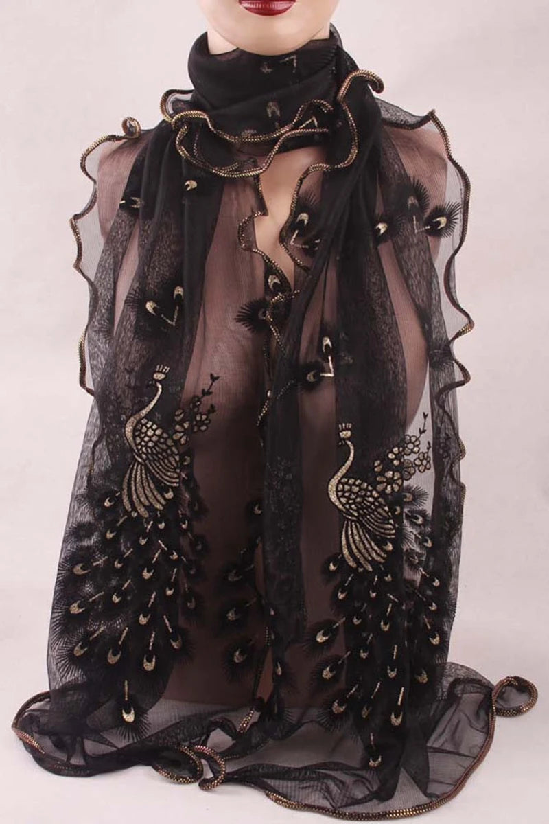 1PCS 190*40CM Women Lady's Silk Scarves Shawl Stole Peacock Scarf Transparent Long Fashion Chiffon Soft Wrap