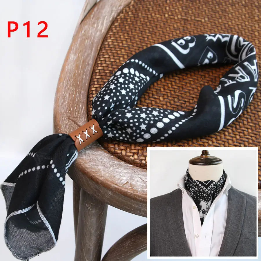 Japanese-Style  American Casual Artistic Style Versatile Men's Scarf Leather Ring Small Scarf Hip Hop Style Wrist Towel 60