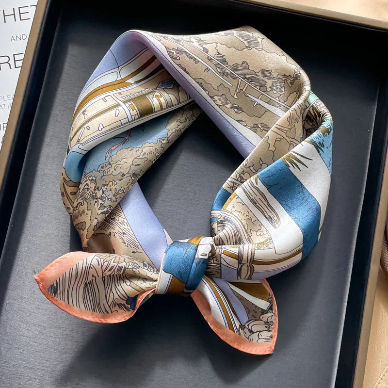 100% silk mulberry  scarf small square women's versatile new foreign style fashion  high-end autumn 53CM