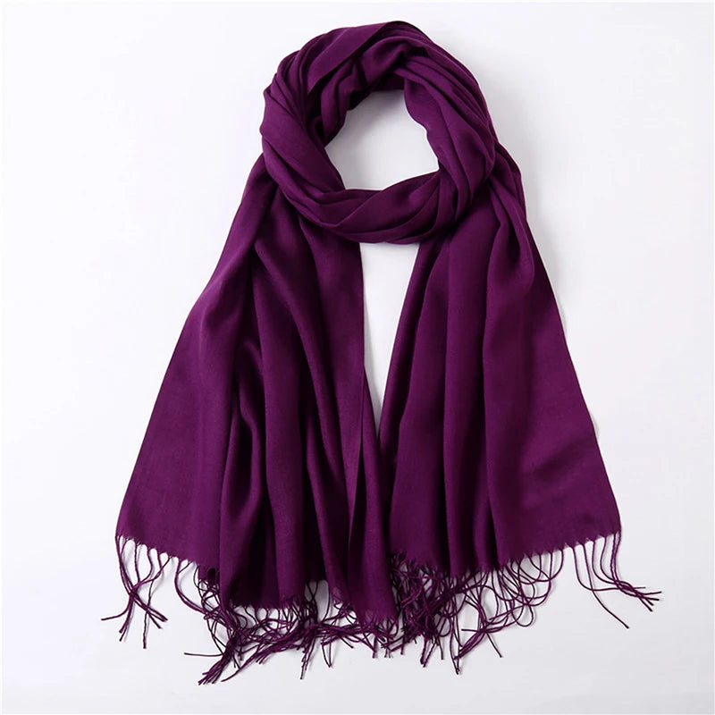 Fashion Solid Color 2024 Women Scarf Winter Hijabs Tassels Long Lady Shawls Cashmere Like Pashmina Bandana Scarves Wraps Echarpe
