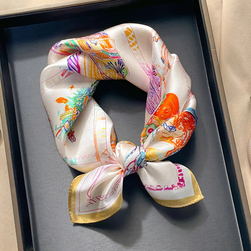 100% silk mulberry  scarf small square women's versatile new foreign style fashion  high-end autumn 53CM