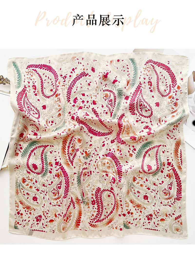 Silk Square Scarf Women Luxury Floral Print Soft Satin Kerchief Hairband Neckerchief Head Hijab Lady Headband Foulard Bag Ribbon