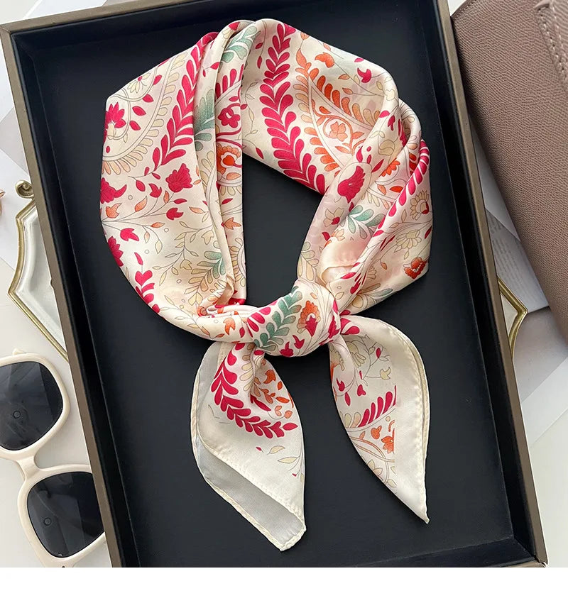 Silk Square Scarf Women Luxury Floral Print Soft Satin Kerchief Hairband Neckerchief Head Hijab Lady Headband Foulard Bag Ribbon