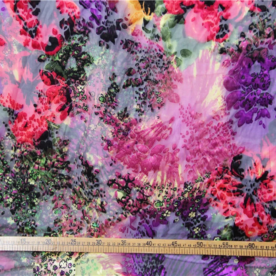 Floral Mulberry Silk Fabric Soft Silk Silver Metallic Jacquard DIY Cloth Dress Scarf Material