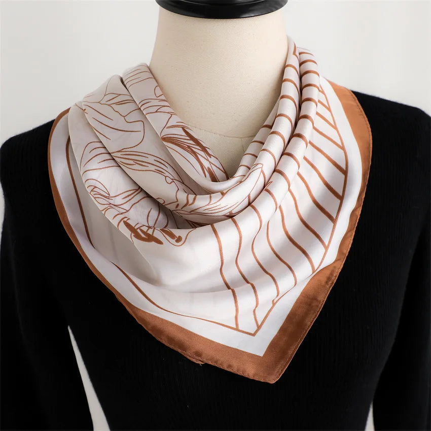 70*70cm Stripe Floral Print Silk Square Scarf for Women Neck Ties Soft Satin Hairband Hands Foulard Hijab Neckerchief Headbands