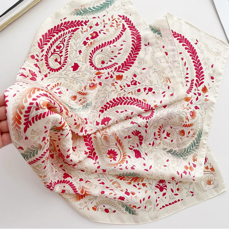 Silk Square Scarf Women Luxury Floral Print Soft Satin Kerchief Hairband Neckerchief Head Hijab Lady Headband Foulard Bag Ribbon
