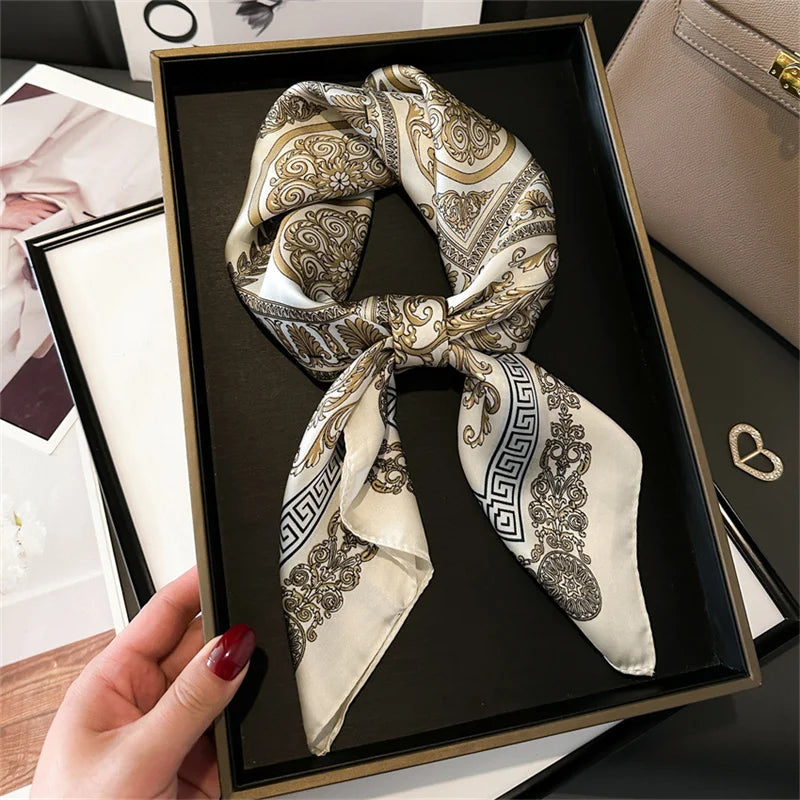 2025 New Fashion 70X70cmPrinted Women's Scarf Pashmina Silk Scarf Square Shawl Decorative Headband Neck Luxury Design Bandana