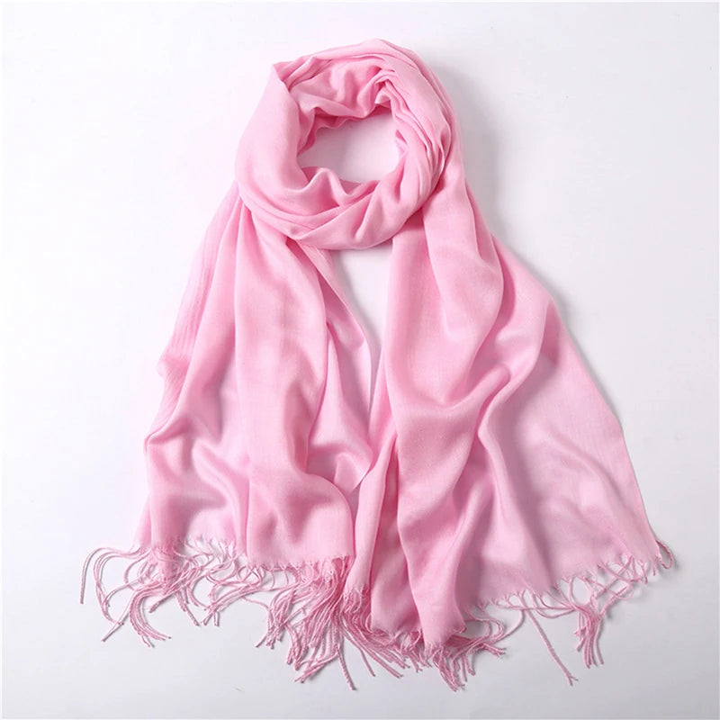 Fashion Solid Color 2024 Women Scarf Winter Hijabs Tassels Long Lady Shawls Cashmere Like Pashmina Bandana Scarves Wraps Echarpe