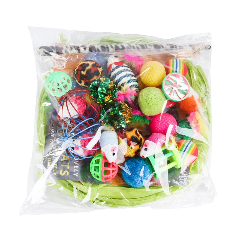 Cat Toy Mouse Shape Ball Foldable Cats Play Tunnel Chat Funny Cat Tent Simulation Fish Combination Set Kitten Supplie Accessorie