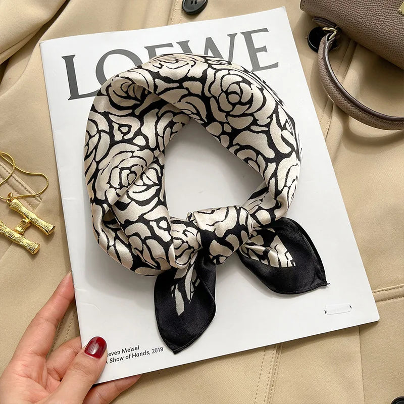 100% silk mulberry  scarf small square women's versatile new foreign style fashion  high-end autumn 53CM