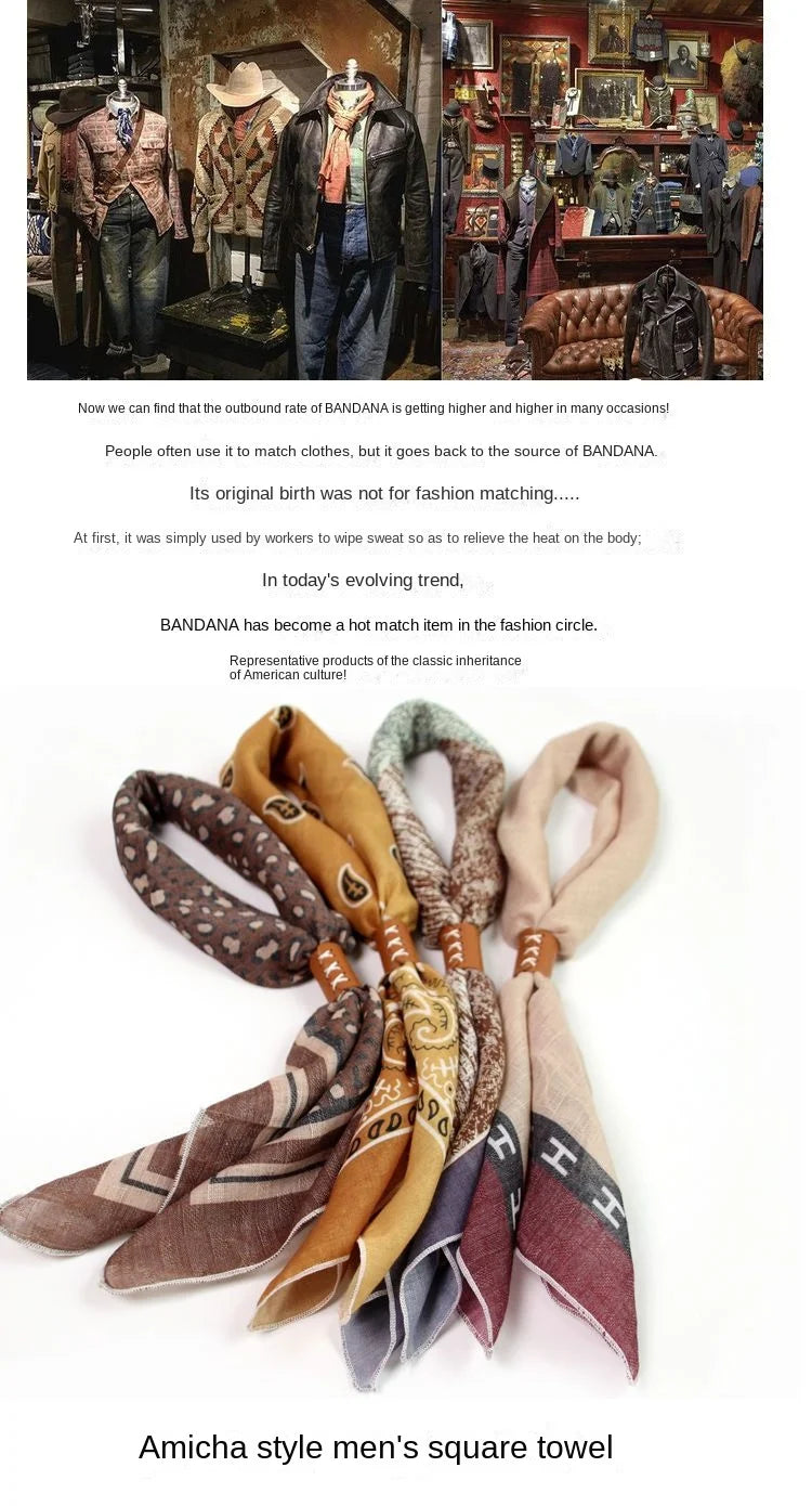 Japanese-Style  American Casual Artistic Style Versatile Men's Scarf Leather Ring Small Scarf Hip Hop Style Wrist Towel 60