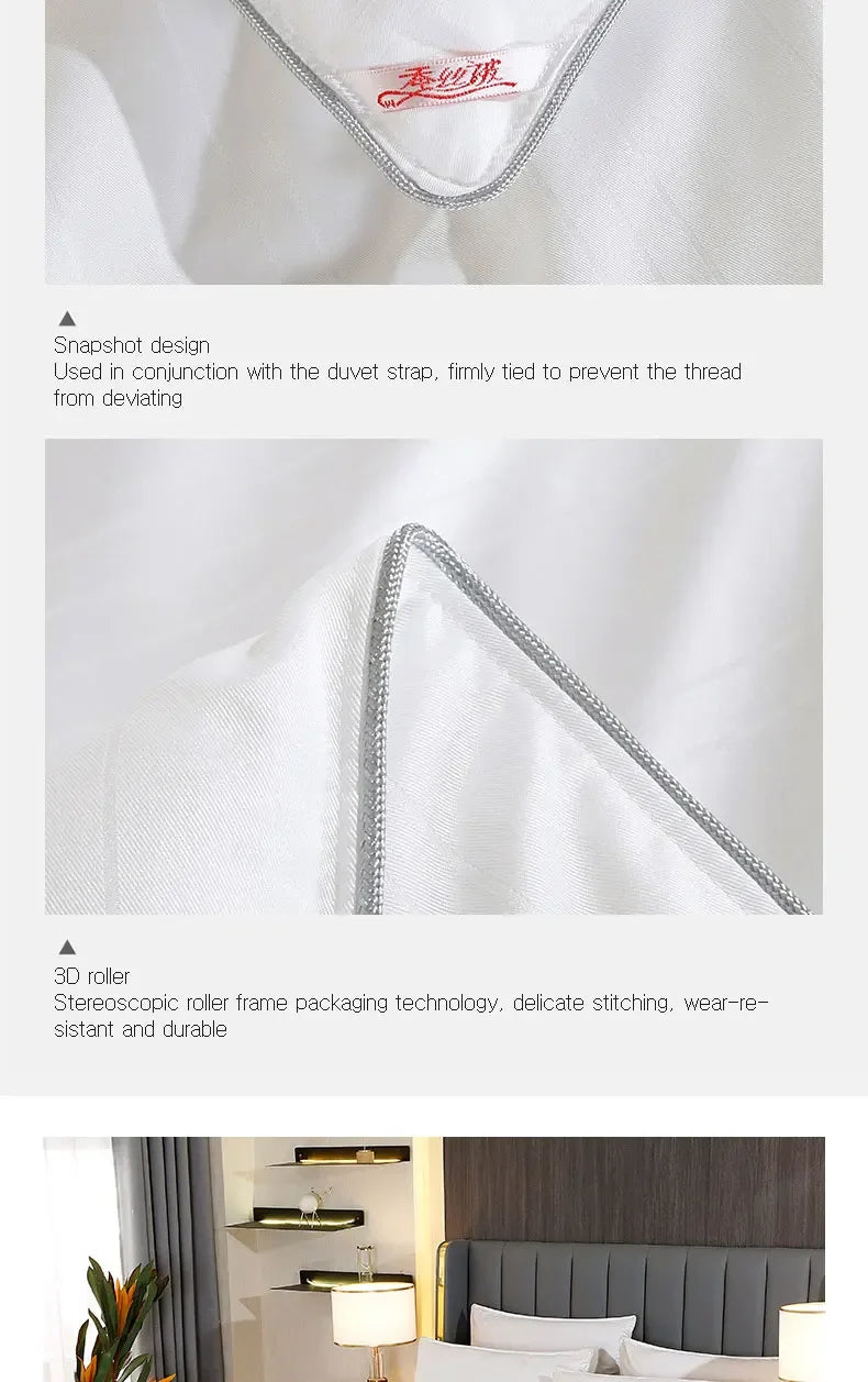 Mulberry Silk Quilt is 100% natural silk filling in all seasons. It is portable, breathable and luxurious