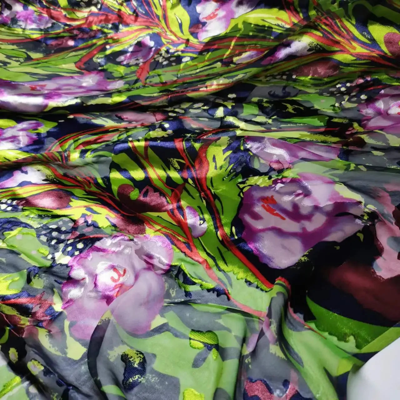 Floral Mulberry Silk Fabric Soft Silk Silver Metallic Jacquard DIY Cloth Dress Scarf Material