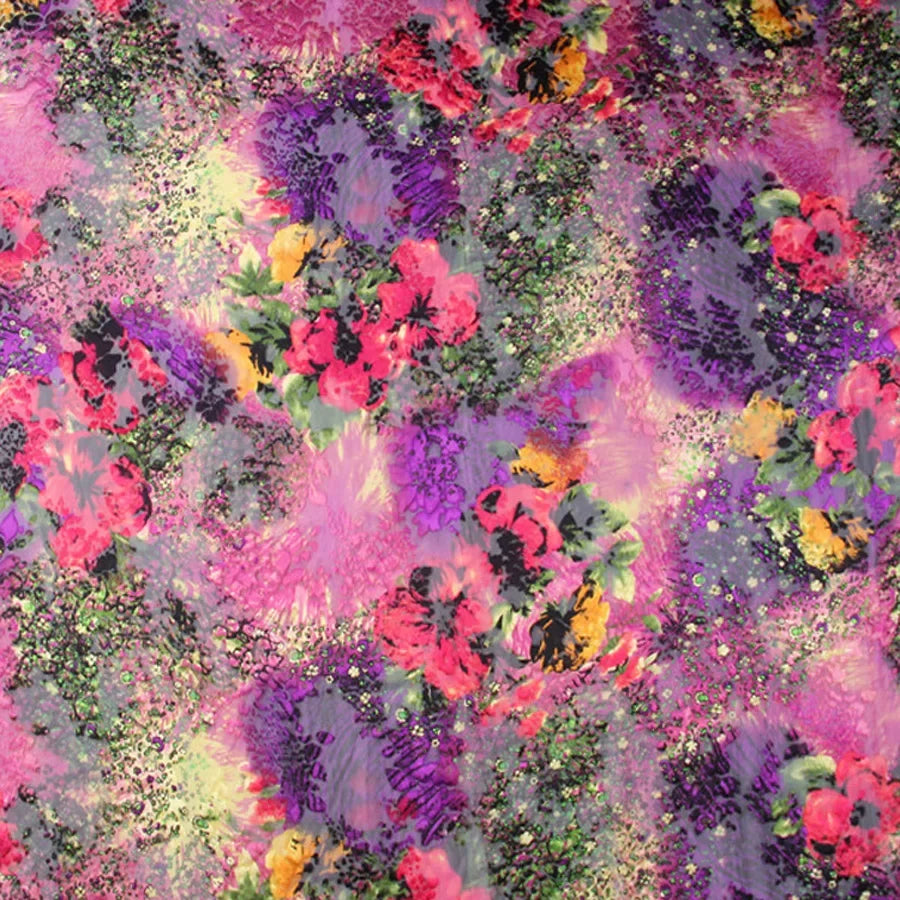 Floral Mulberry Silk Fabric Soft Silk Silver Metallic Jacquard DIY Cloth Dress Scarf Material
