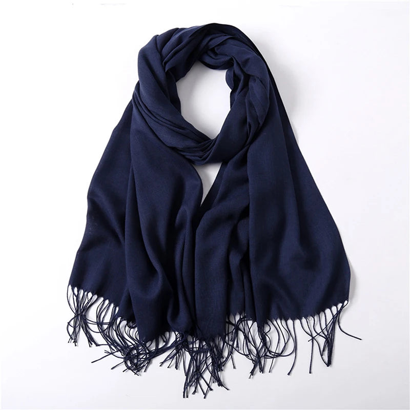 Fashion Solid Color 2024 Women Scarf Winter Hijabs Tassels Long Lady Shawls Cashmere Like Pashmina Bandana Scarves Wraps Echarpe