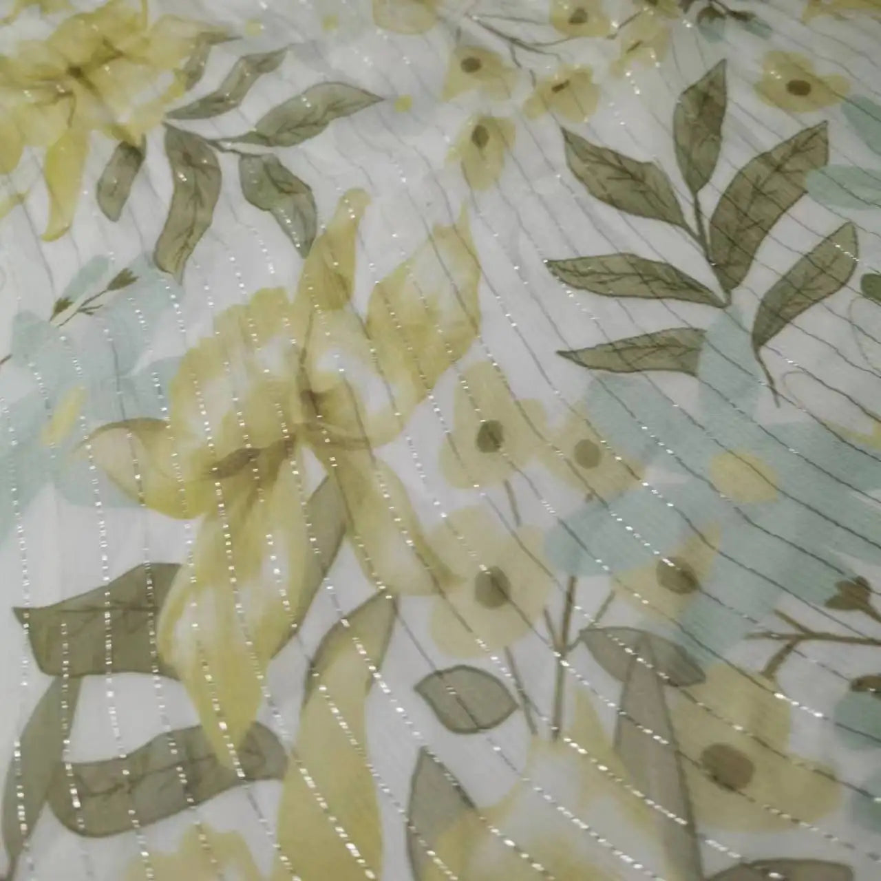 Floral Mulberry Silk Fabric Soft Silk Silver Metallic Jacquard DIY Cloth Dress Scarf Material