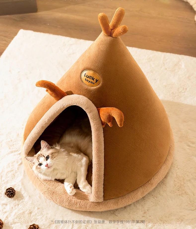 Pet Cat Cave House Foldable Tent Soft Dog Bed Mongolian Yurts Cute Kennel Nest Small Animals Puppy Chihuahua House With Mat