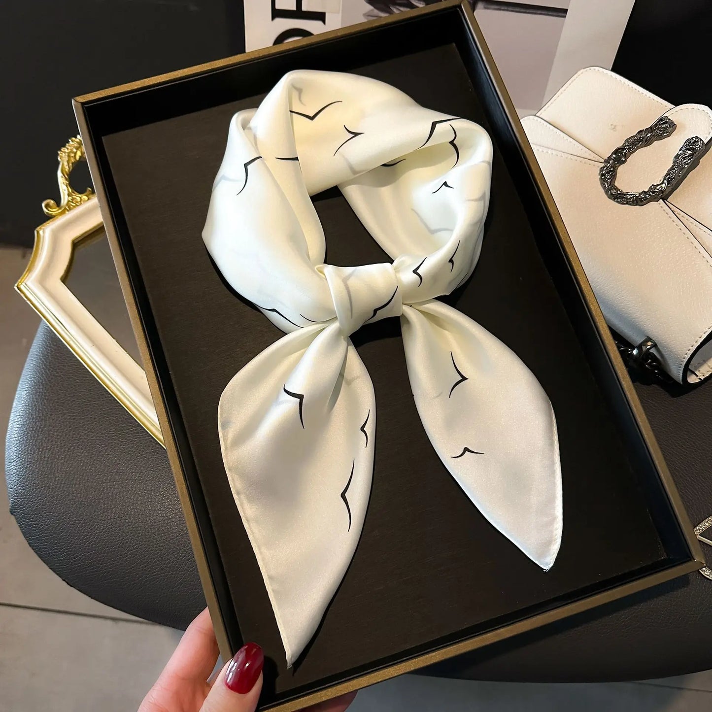 Luxury Chain Print Small Square Scarf Simulated Silk Thin Neck Scarf Fashion Sunscreen Headscarf For Women 70x70cm