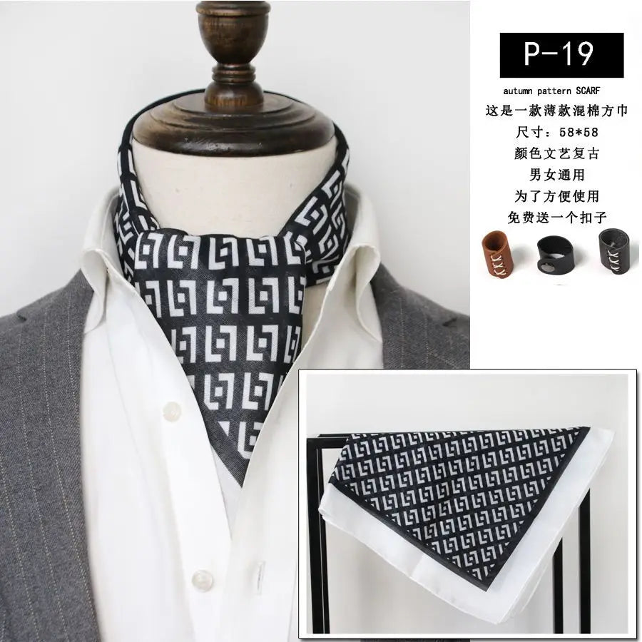 Japanese-Style  American Casual Artistic Style Versatile Men's Scarf Leather Ring Small Scarf Hip Hop Style Wrist Towel 60