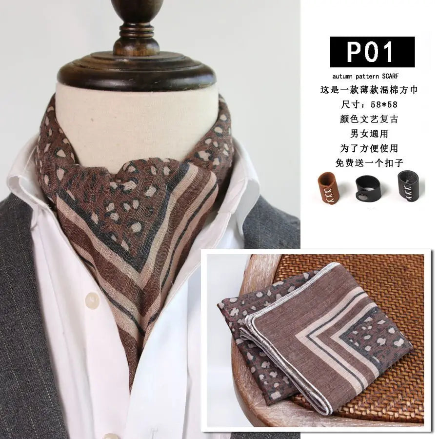 Japanese-Style  American Casual Artistic Style Versatile Men's Scarf Leather Ring Small Scarf Hip Hop Style Wrist Towel 60