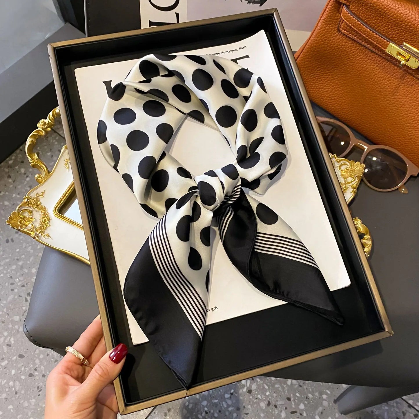Luxury Chain Print Small Square Scarf Simulated Silk Thin Neck Scarf Fashion Sunscreen Headscarf For Women 70x70cm