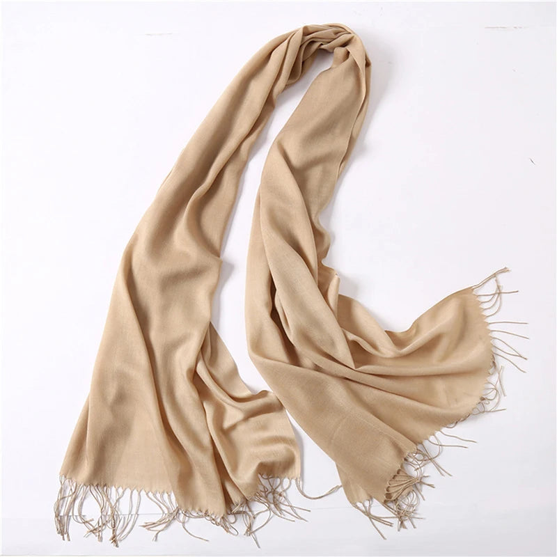 Fashion Solid Color 2024 Women Scarf Winter Hijabs Tassels Long Lady Shawls Cashmere Like Pashmina Bandana Scarves Wraps Echarpe