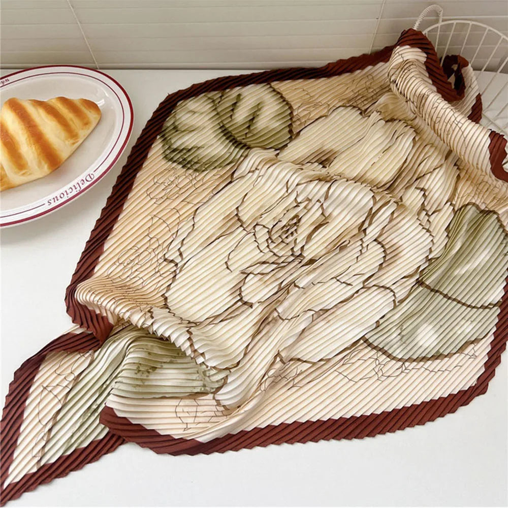 Silk Scarf Women Luxury Ladies Small Head Scarf Wholesale Scarves Headwraps Pleated Chiffon Hijabs Satin Hijabe Femme Bandanas