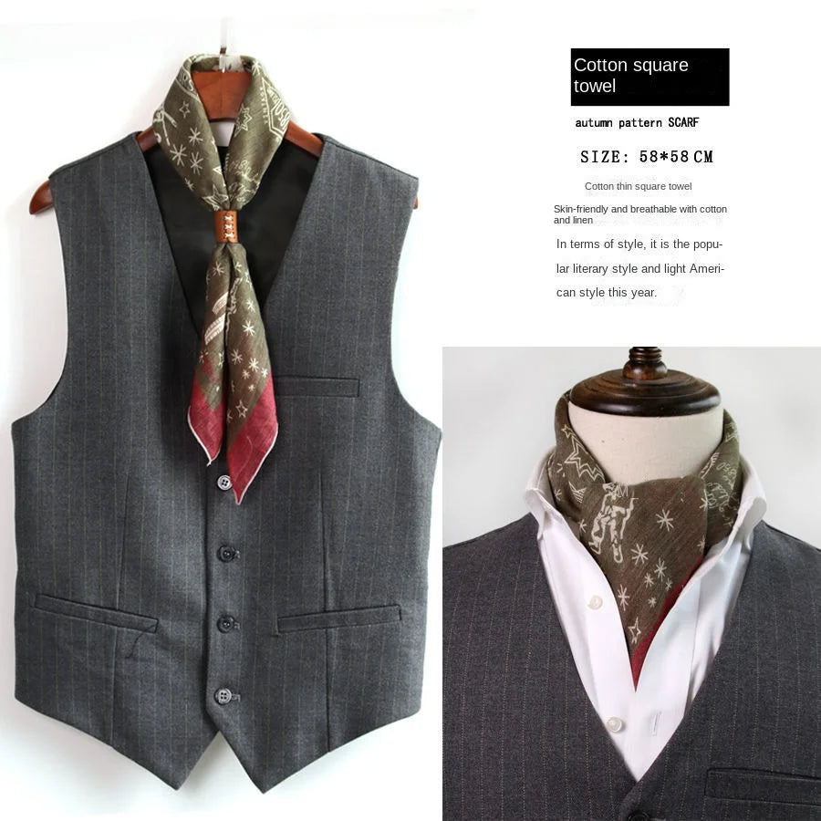 Japanese-Style  American Casual Artistic Style Versatile Men's Scarf Leather Ring Small Scarf Hip Hop Style Wrist Towel 60