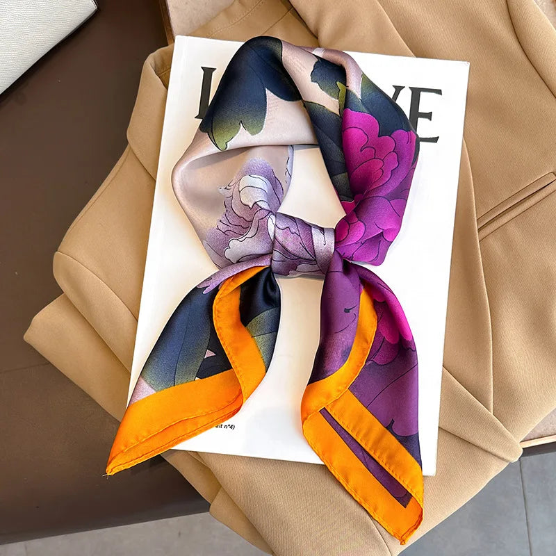 2025 New Fashion 70X70cmPrinted Women's Scarf Pashmina Silk Scarf Square Shawl Decorative Headband Neck Luxury Design Bandana