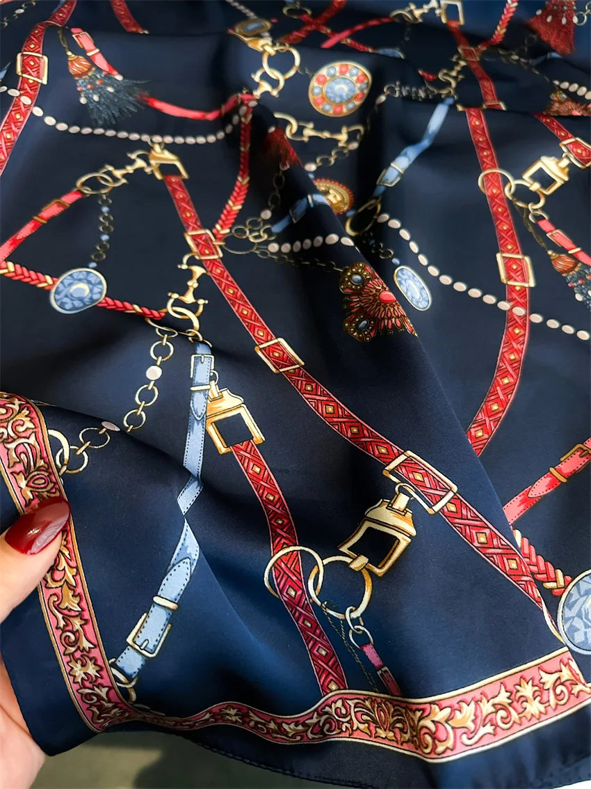Luxury Chain Print Small Square Scarf Simulated Silk Thin Neck Scarf Fashion Sunscreen Headscarf For Women 70x70cm