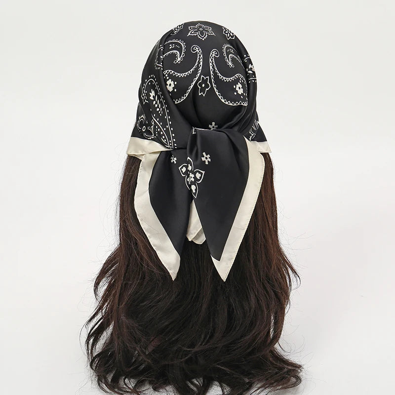 Luxury Print Satin Silk Square Scarf for Women Shawl Hijab Neckerchief Female Hair Ribbon Headband Fashion Wrap Bandana 2023 New