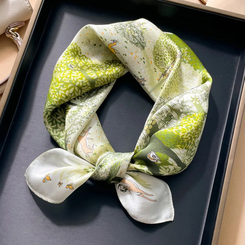 100% silk mulberry  scarf small square women's versatile new foreign style fashion  high-end autumn 53CM