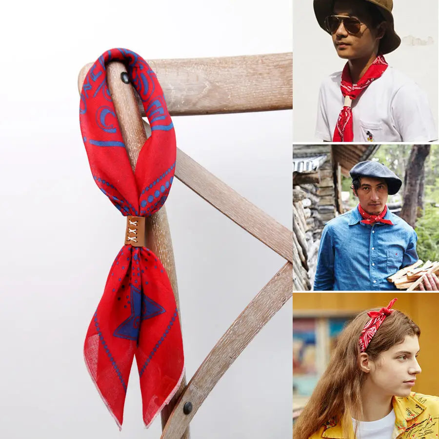 Japanese-Style  American Casual Artistic Style Versatile Men's Scarf Leather Ring Small Scarf Hip Hop Style Wrist Towel 60