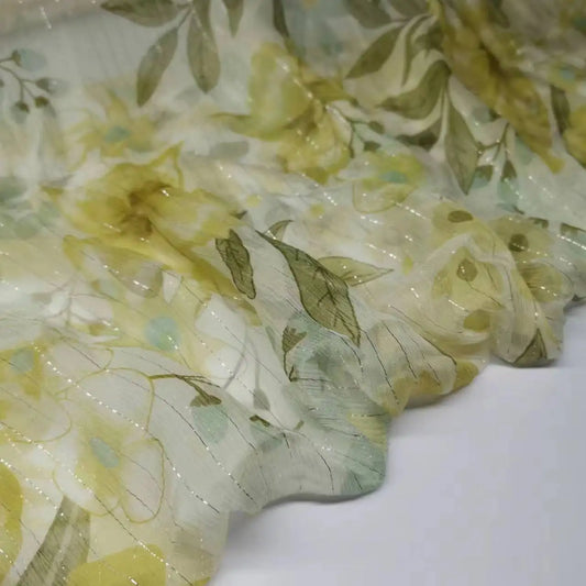 Floral Mulberry Silk Fabric Soft Silk Silver Metallic Jacquard DIY Cloth Dress Scarf Material