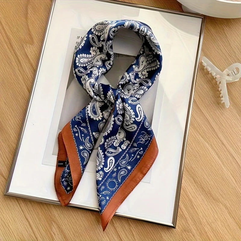 Luxury Chain Print Small Square Scarf Simulated Silk Thin Neck Scarf Fashion Sunscreen Headscarf For Women 70x70cm